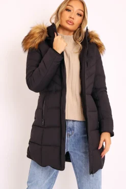 Rebellious Fashion Black Adjustable Back Long Puffer Coat - Maezie