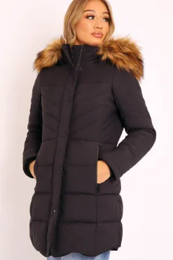 Rebellious Fashion Black Adjustable Back Long Puffer Coat - Maezie