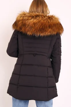 Rebellious Fashion Black Adjustable Back Long Puffer Coat - Maezie