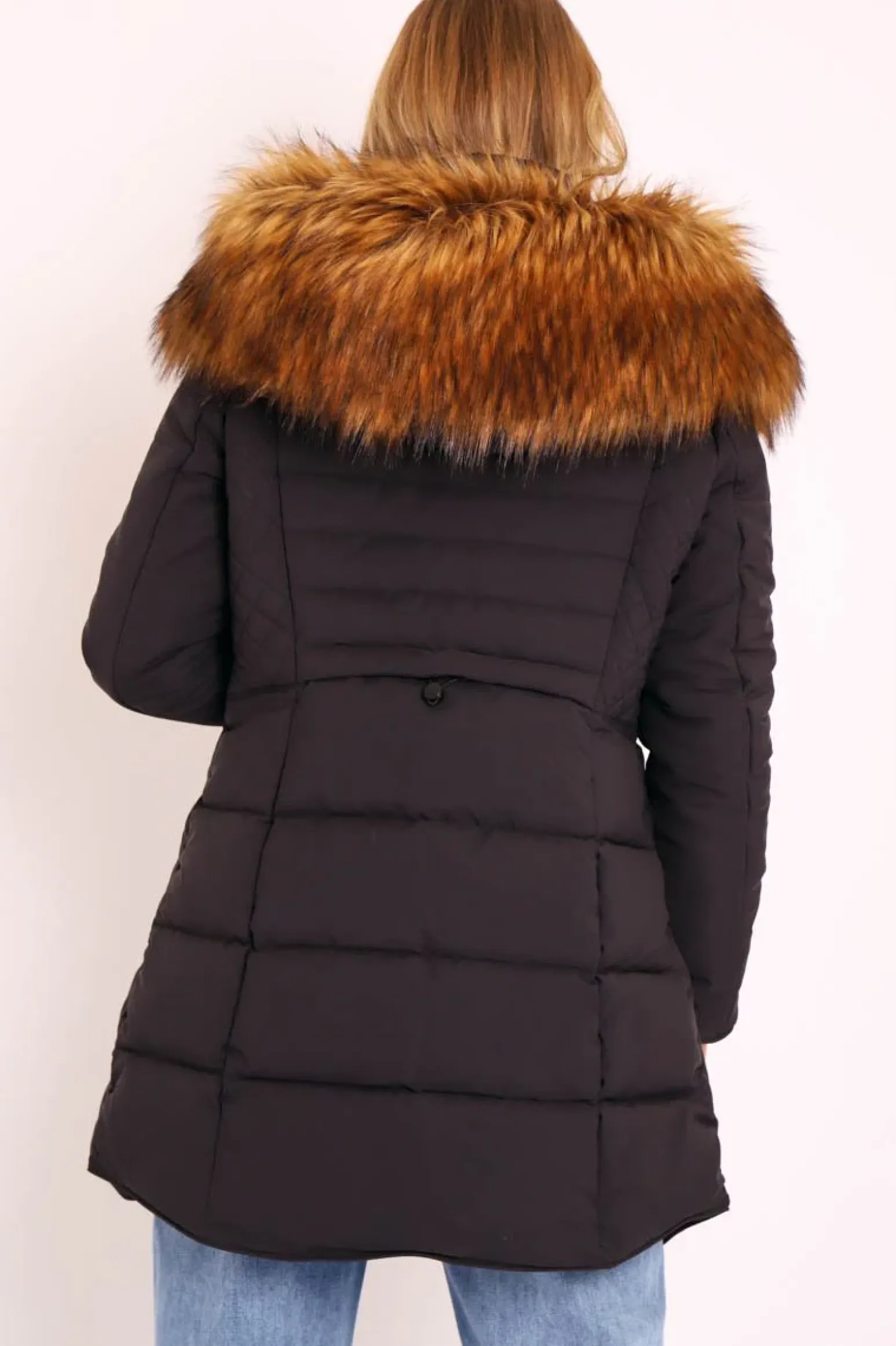 Rebellious Fashion Black Adjustable Back Long Puffer Coat - Maezie