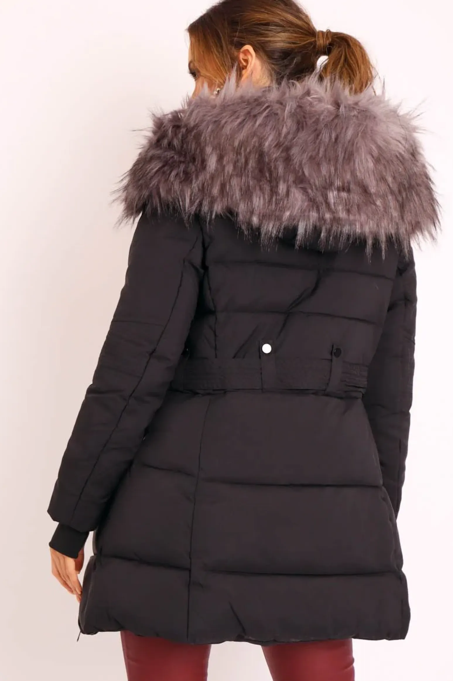 Rebellious Fashion Black Adjustable Waist Longline Puffer Coat - Zofia