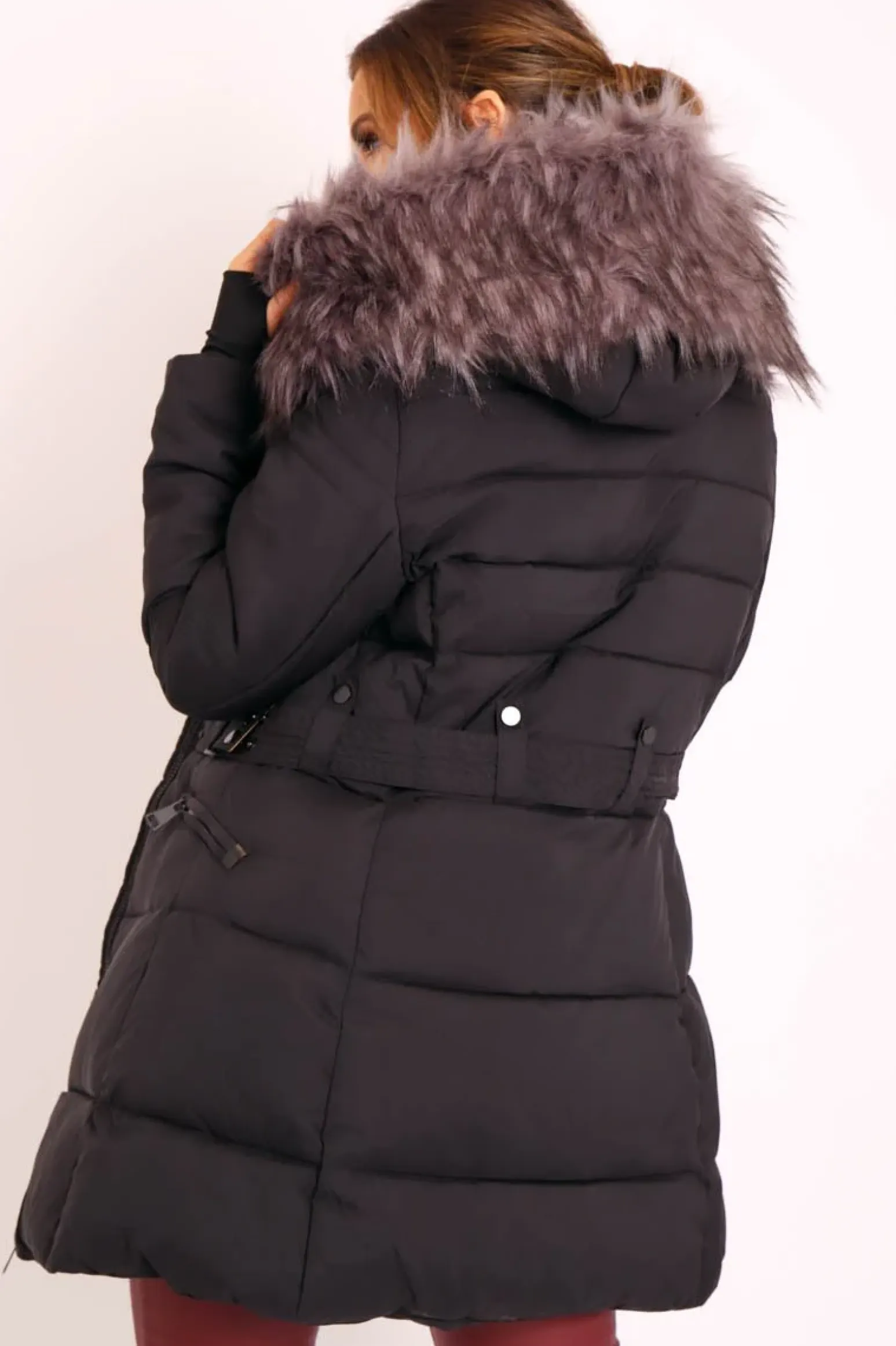 Rebellious Fashion Black Adjustable Waist Longline Puffer Coat - Zofia