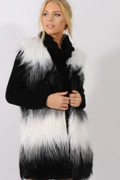 Rebellious Fashion Black & White Faux Fur Gilet - River