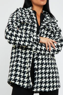 Rebellious Fashion Black & White Houndstooth Pocket Front Shacket - Aleri