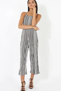 Rebellious Fashion Black & White Pleated Tie back Jumpsuit- Dublin