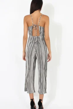 Rebellious Fashion Black & White Pleated Tie back Jumpsuit- Dublin