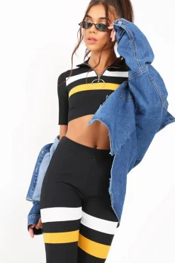 Rebellious Fashion Black And Mustard Stripe Crop Top And Leggings Co-Ord - Ramey