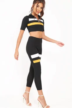 Rebellious Fashion Black And Mustard Stripe Crop Top And Leggings Co-Ord - Ramey