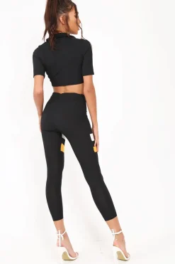 Rebellious Fashion Black And Mustard Stripe Crop Top And Leggings Co-Ord - Ramey