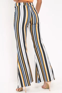 Rebellious Fashion Black and Mustard Stripe Ribbed Flares - Chessa