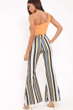 Rebellious Fashion Black and Mustard Stripe Ribbed Flares - Chessa