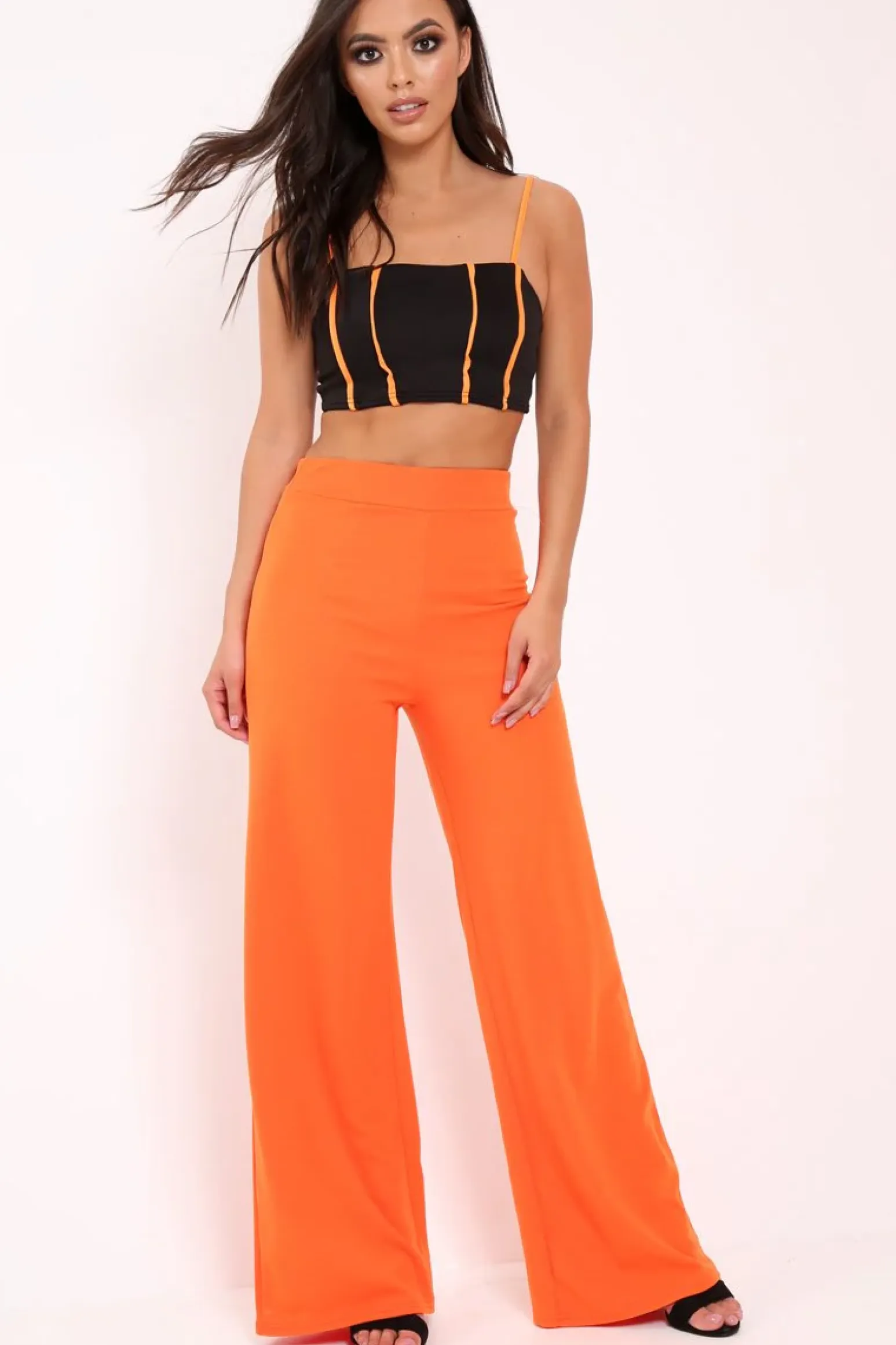 Rebellious Fashion Black and Orange Cami Crop Top - Aalina