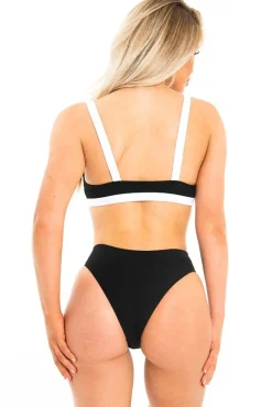 Rebellious Fashion Black and White Buckle Detail Cut Out Bikini - Duru