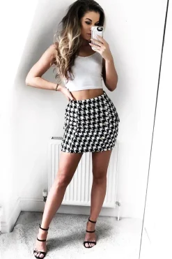 Rebellious Fashion Black and White Check Button Front Skirt - Dalena