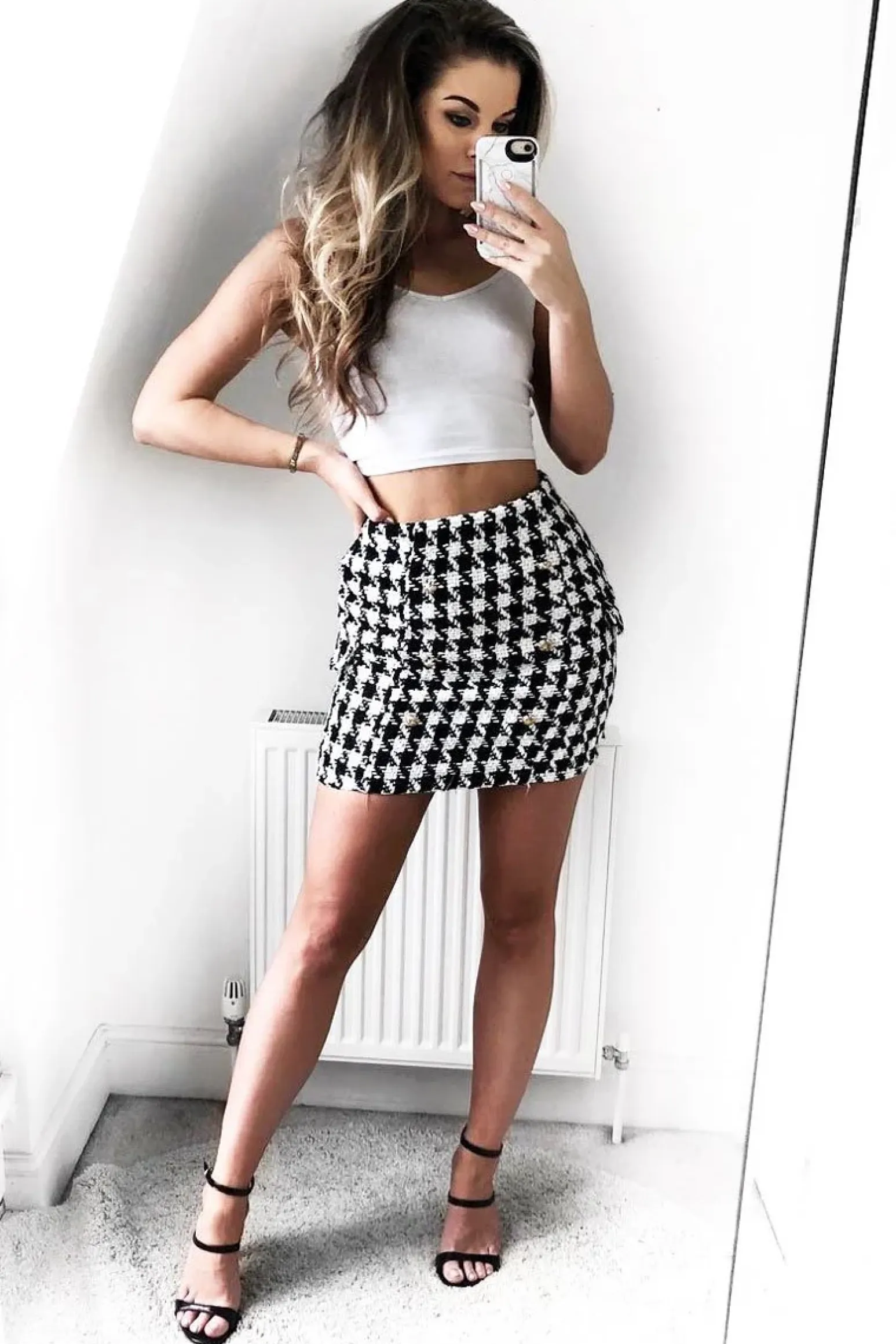 Rebellious Fashion Black and White Check Button Front Skirt - Dalena