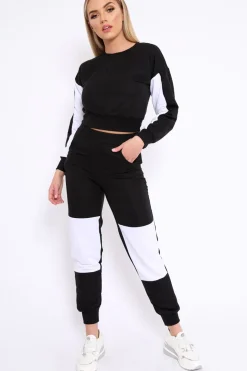 Rebellious Fashion Black and White Colour Block Loungewear Set - Elody