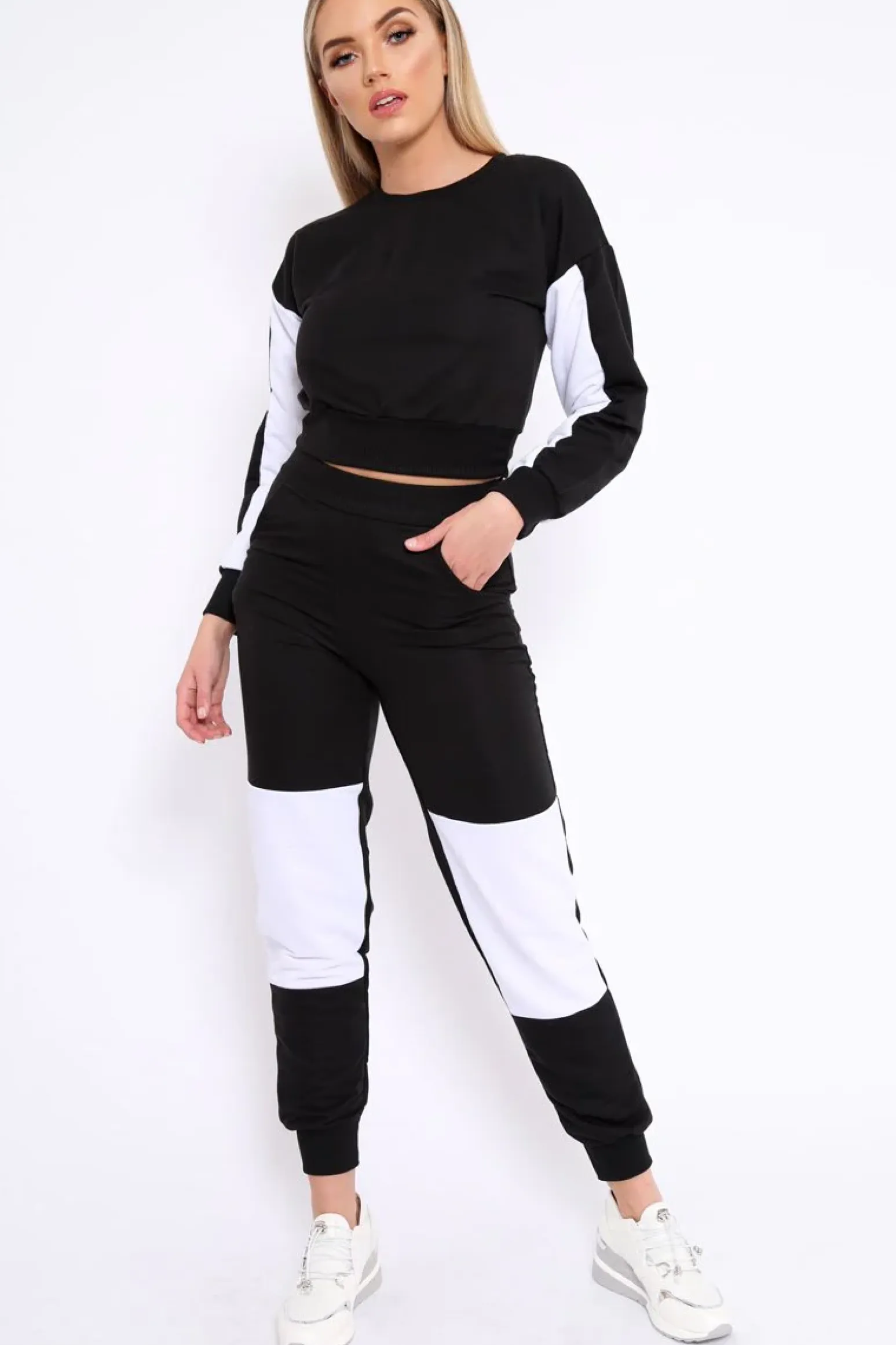 Rebellious Fashion Black and White Colour Block Loungewear Set - Elody