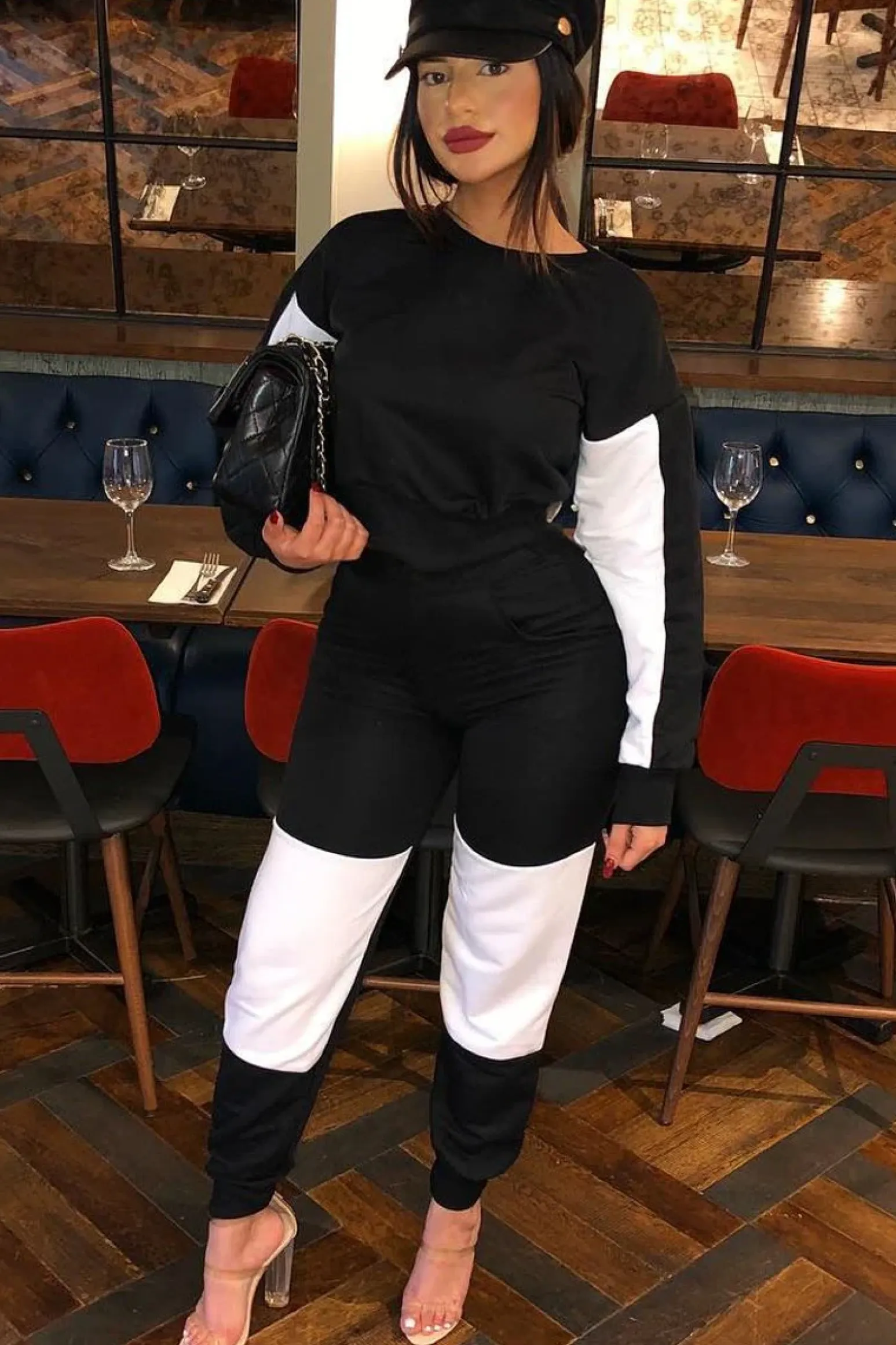 Rebellious Fashion Black and White Colour Block Loungewear Set - Elody