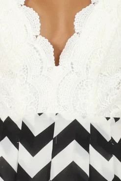 Rebellious Fashion Black and White Crochet Cross Back Playsuit - Quinn