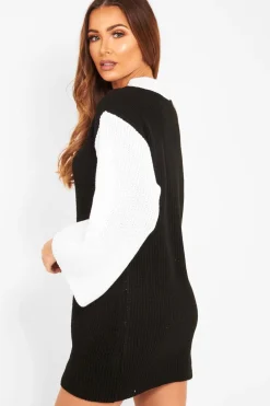 Rebellious Fashion Black And White Knitted High Neck Oversized Jumper - Cerina
