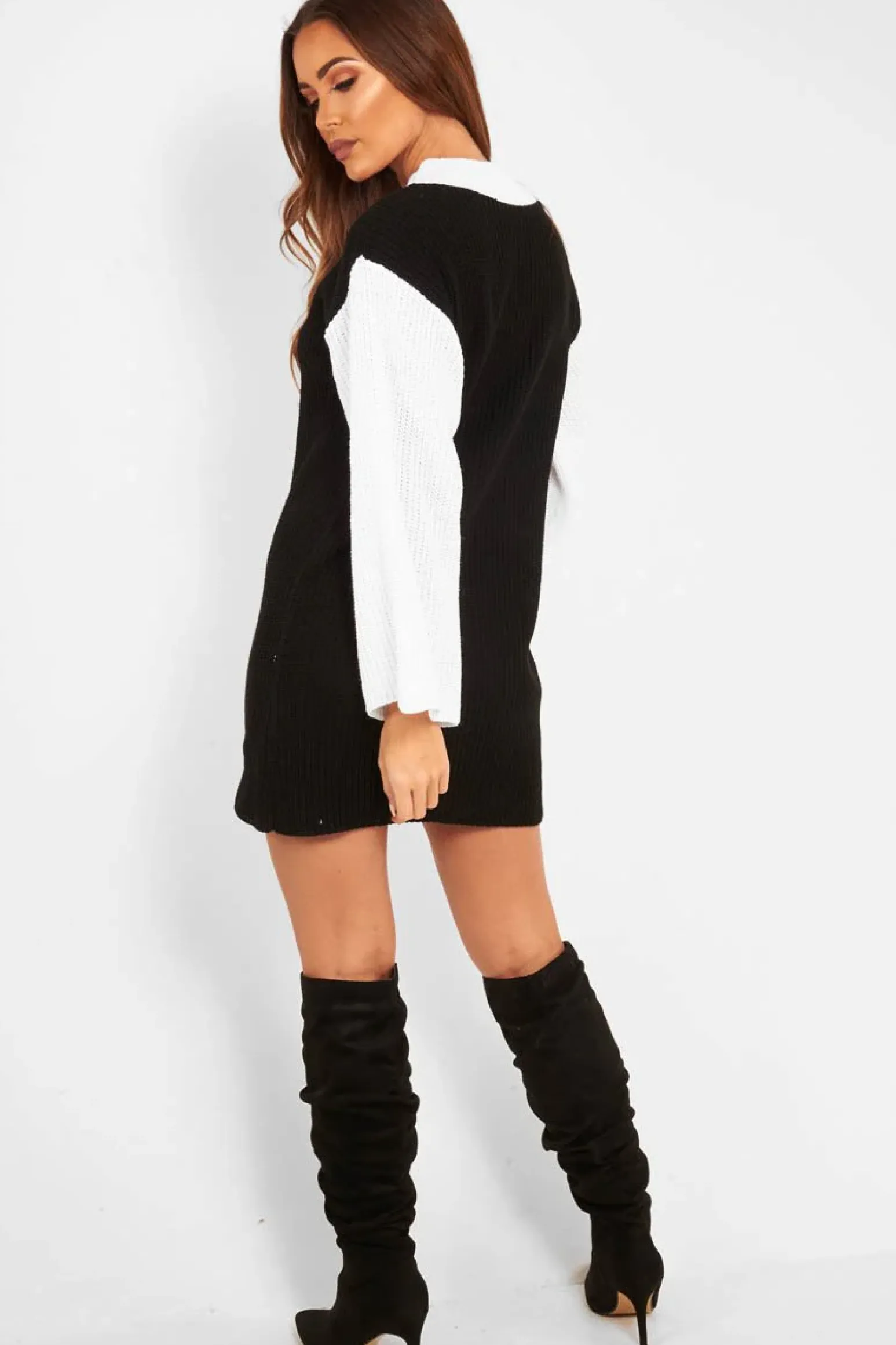 Rebellious Fashion Black And White Knitted High Neck Oversized Jumper - Cerina
