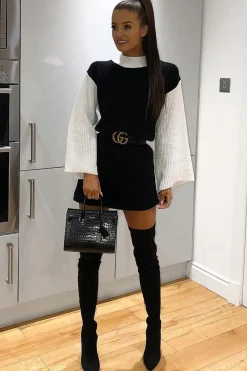 Rebellious Fashion Black And White Knitted High Neck Oversized Jumper - Cerina