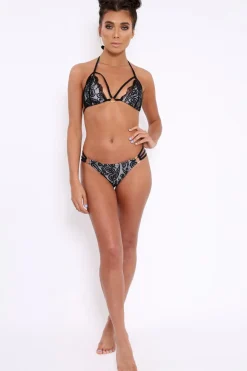 Rebellious Fashion Black And White Lace Cut Out Bikini - Athena