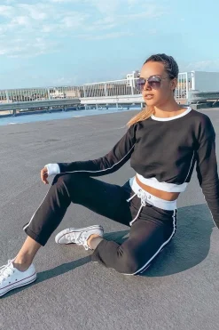 Rebellious Fashion Black and White Side Stripe Sweatshirt and Jogger Set - Miliany