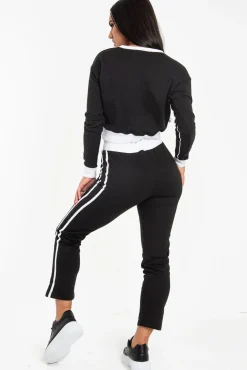 Rebellious Fashion Black and White Side Stripe Sweatshirt and Jogger Set - Miliany