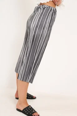 Rebellious Fashion Black And White Stripe Crepe Culottes - Ghada