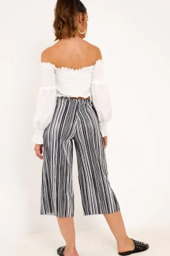 Rebellious Fashion Black And White Stripe Crepe Culottes - Ghada