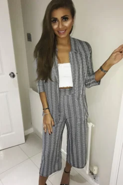Rebellious Fashion Black and White Striped Blazer - Ivonna
