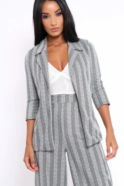 Rebellious Fashion Black and White Striped Blazer - Ivonna