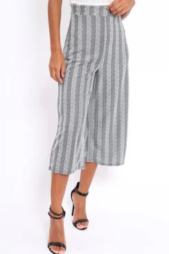Rebellious Fashion Black and White Striped Culottes - Ivonna