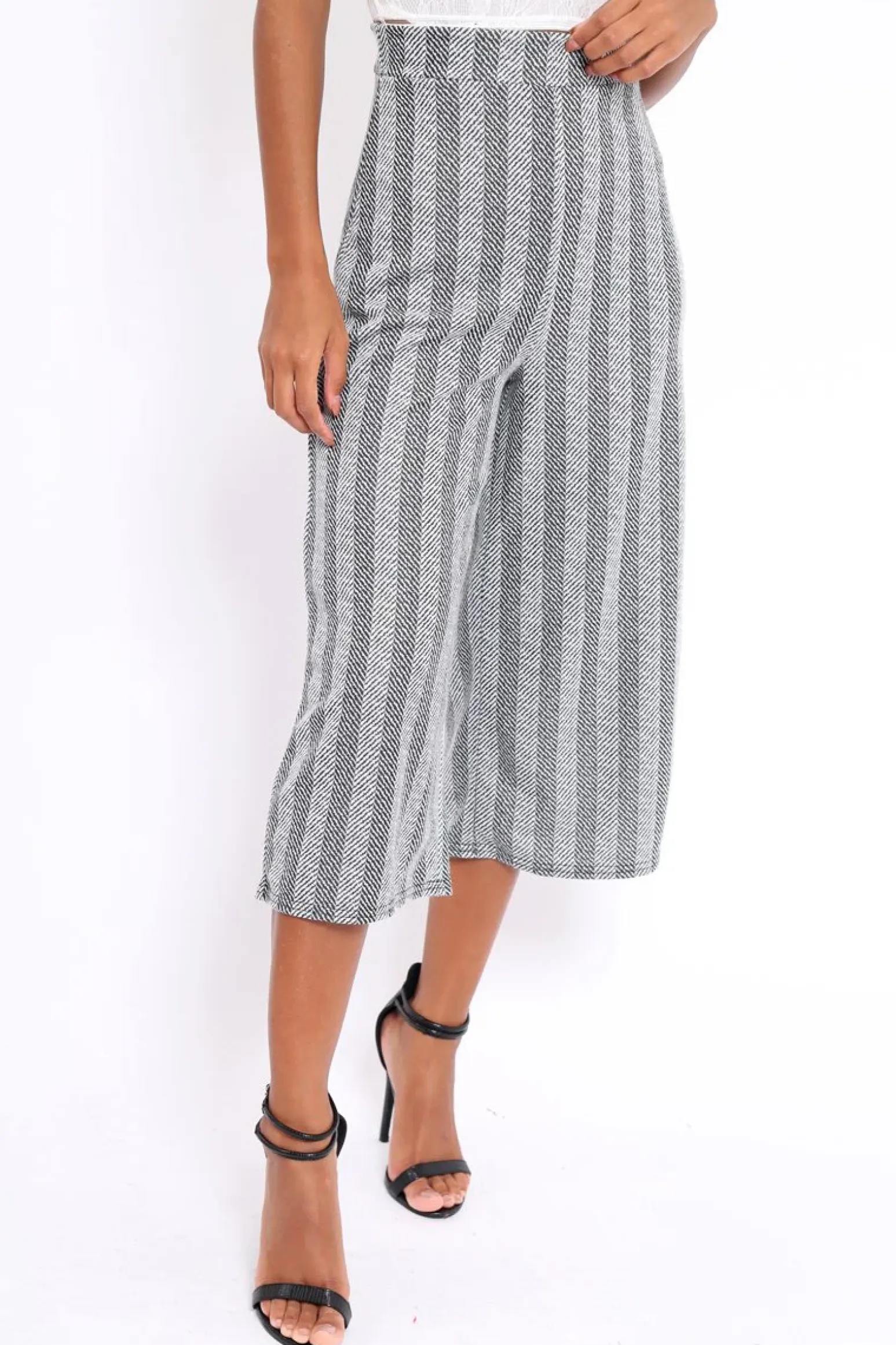 Rebellious Fashion Black and White Striped Culottes - Ivonna