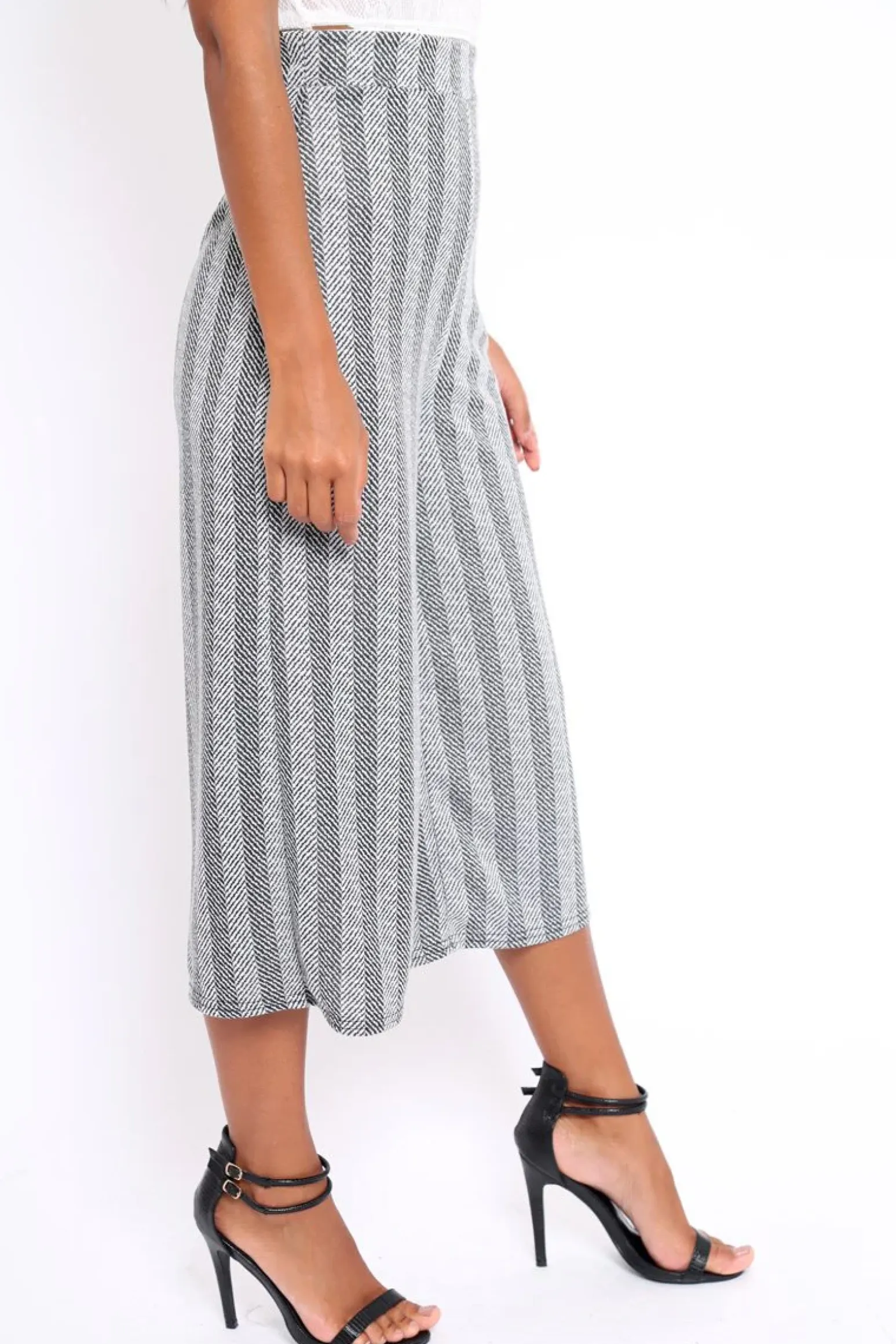 Rebellious Fashion Black and White Striped Culottes - Ivonna