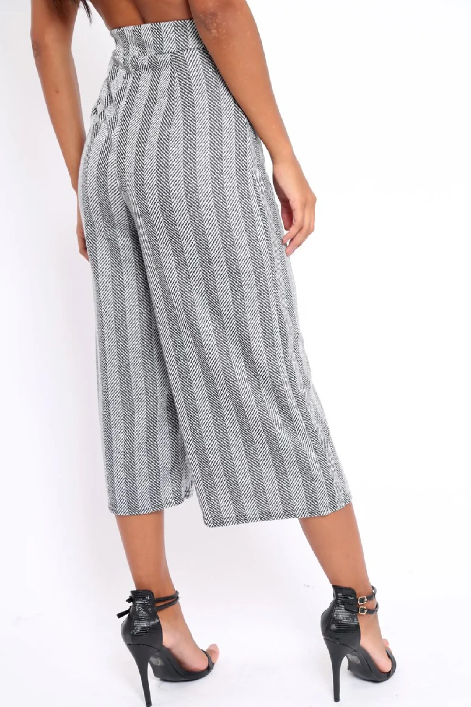 Rebellious Fashion Black and White Striped Culottes - Ivonna