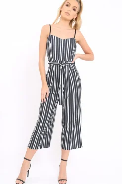 Rebellious Fashion Black And White Striped Culotte Jumpsuit - Miller