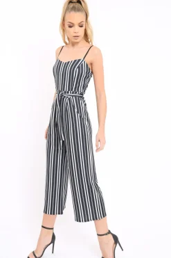 Rebellious Fashion Black And White Striped Culotte Jumpsuit - Miller