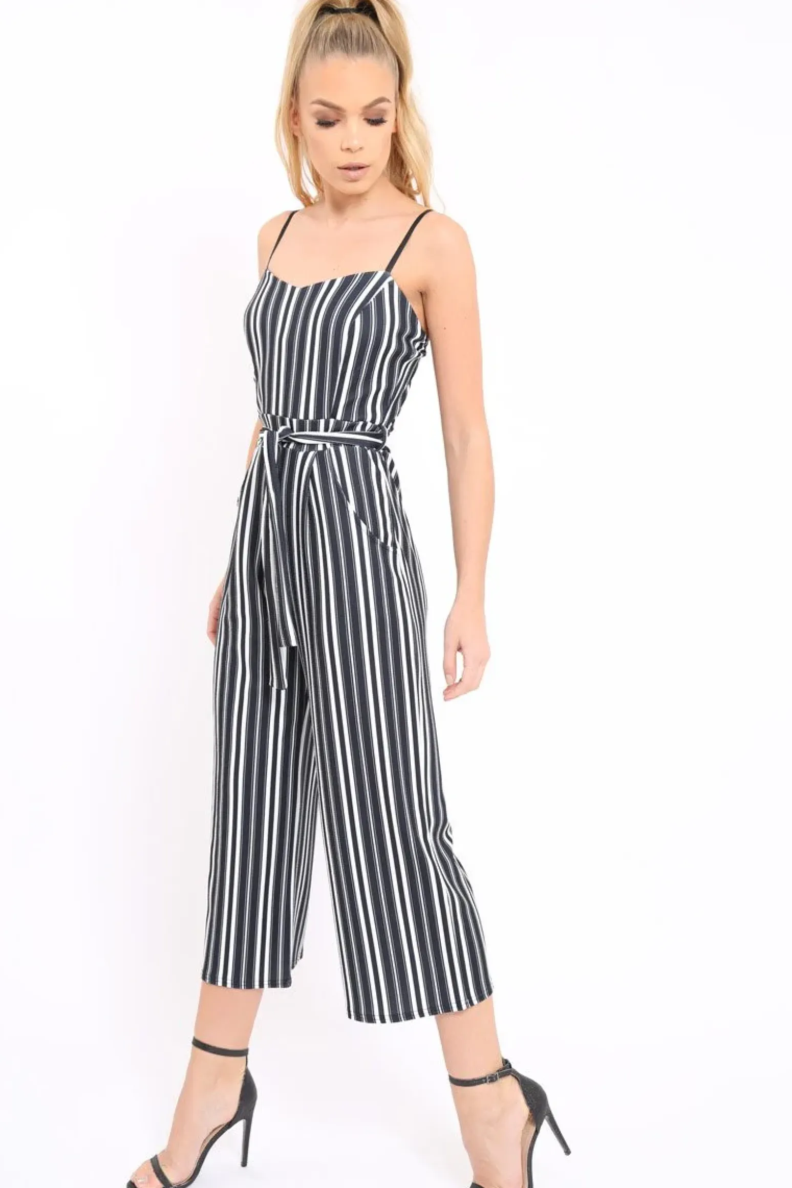 Rebellious Fashion Black And White Striped Culotte Jumpsuit - Miller