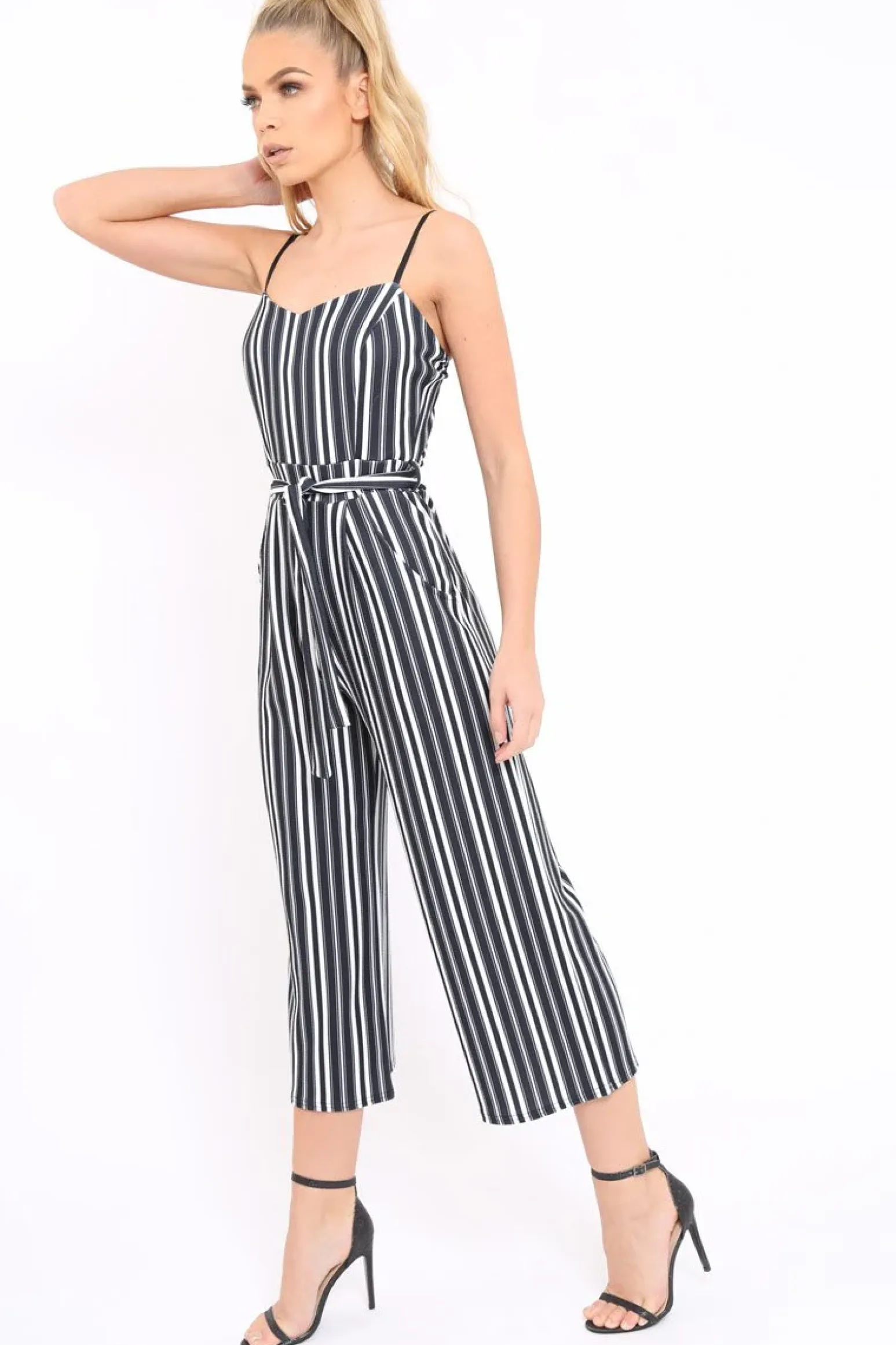 Rebellious Fashion Black And White Striped Culotte Jumpsuit - Miller