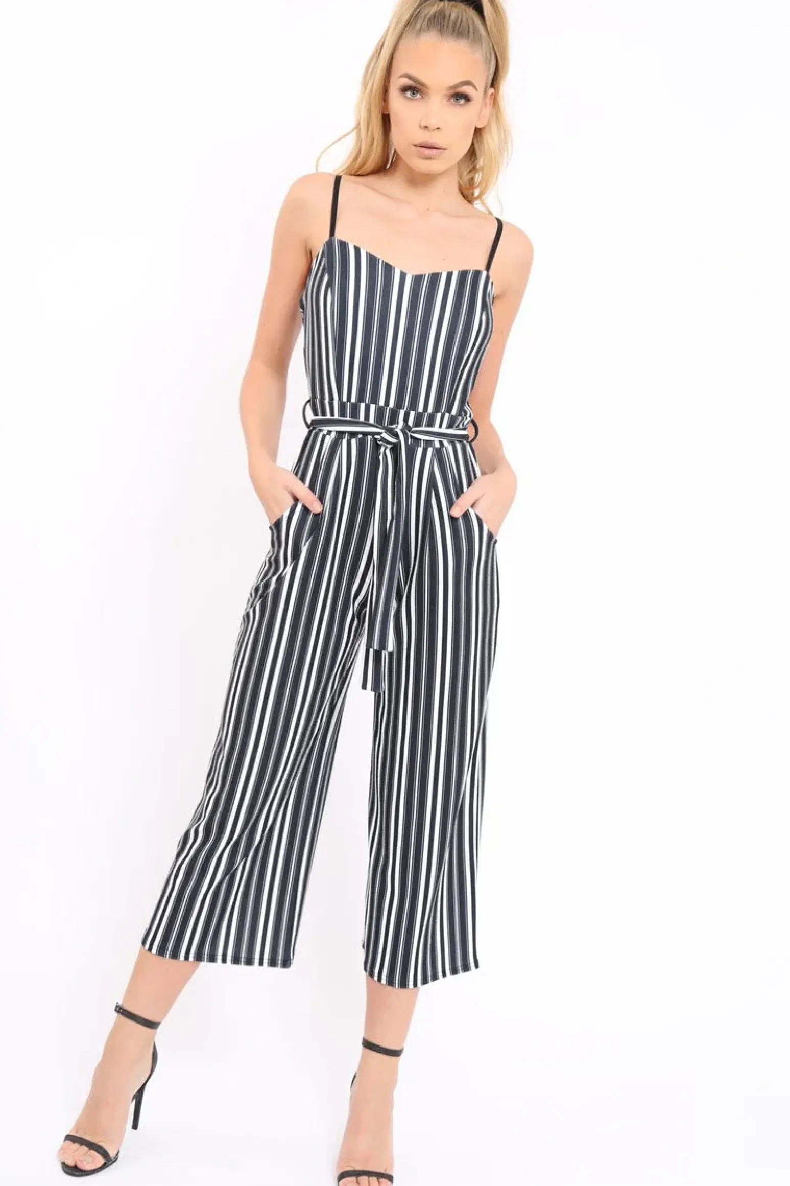 Rebellious Fashion Black And White Striped Culotte Jumpsuit - Miller