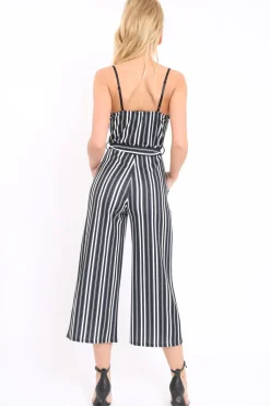 Rebellious Fashion Black And White Striped Culotte Jumpsuit - Miller