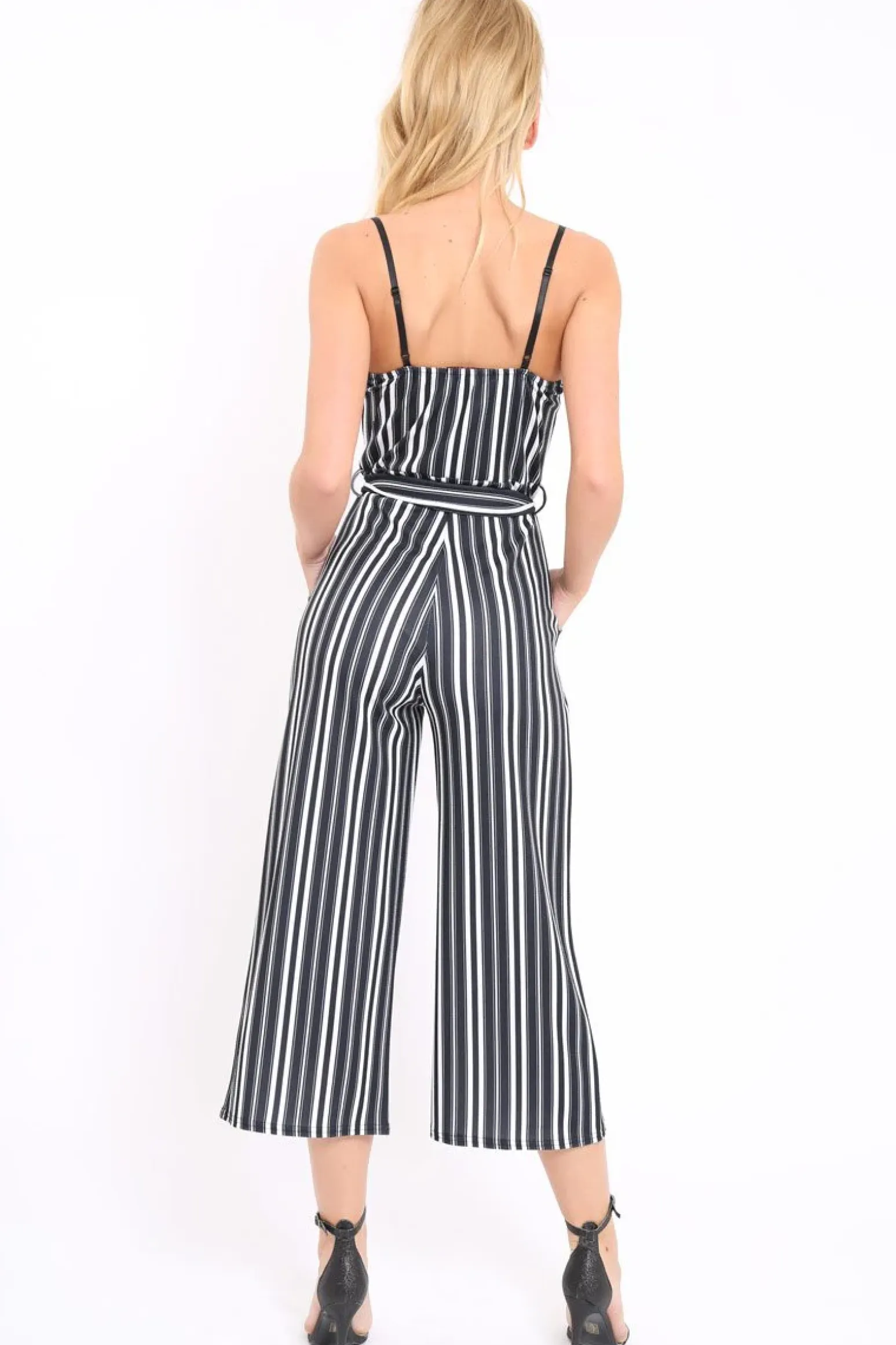 Rebellious Fashion Black And White Striped Culotte Jumpsuit - Miller