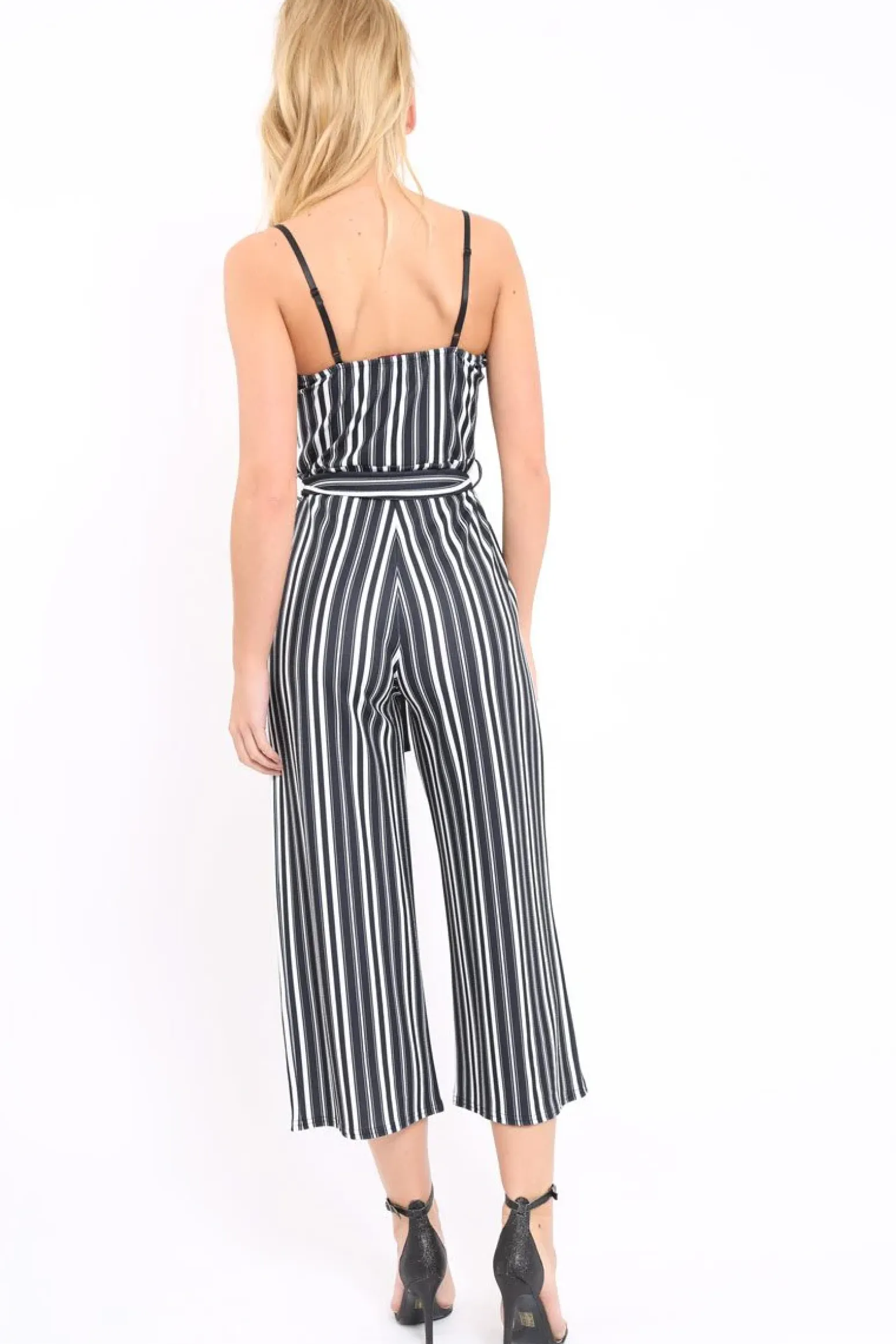 Rebellious Fashion Black And White Striped Culotte Jumpsuit - Miller