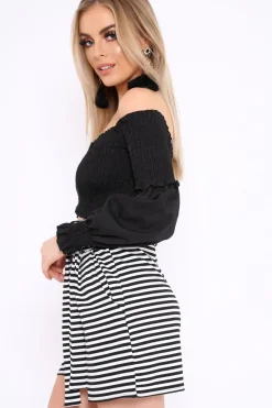 Rebellious Fashion Black and White Striped Paper Bag Tie Waist Shorts - Sigrid