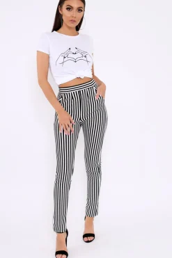 Rebellious Fashion Black And White Striped Straight Leg Trousers - Bryanny