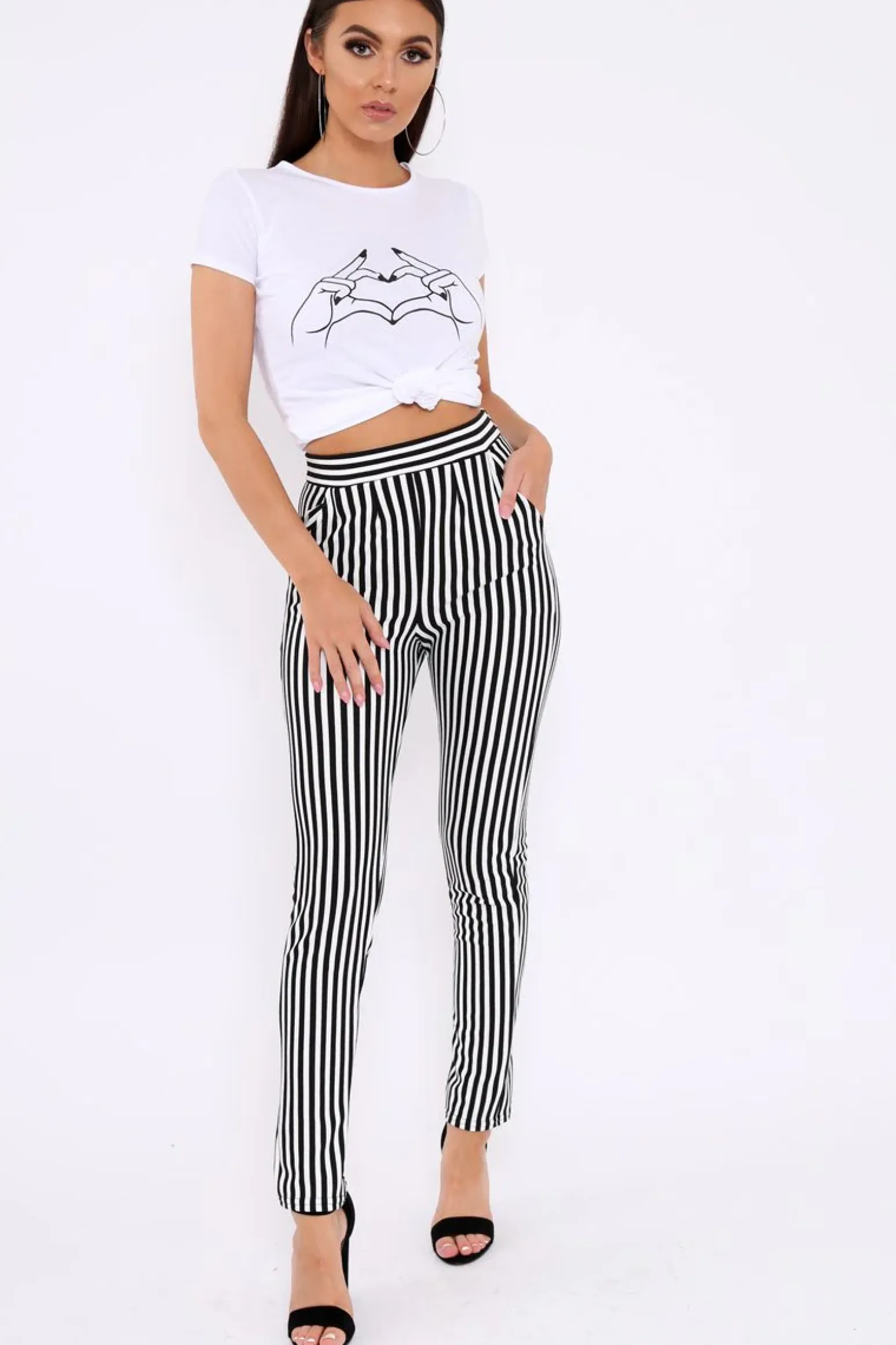 Rebellious Fashion Black And White Striped Straight Leg Trousers - Bryanny