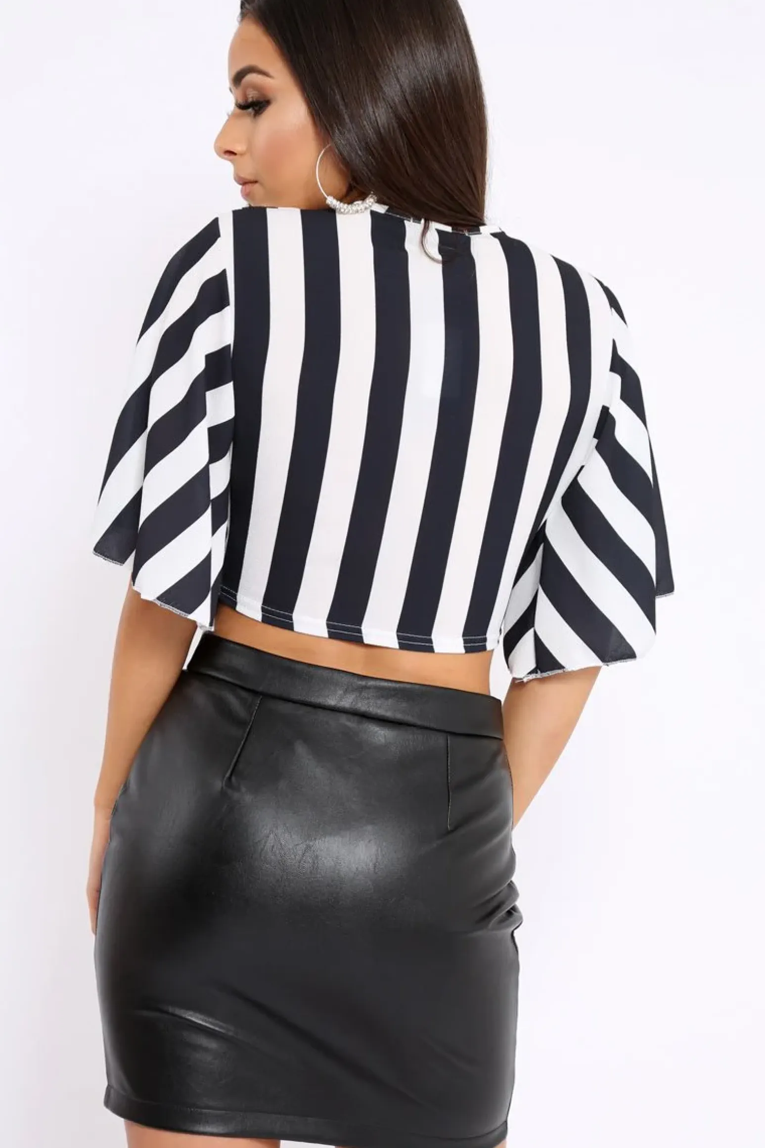 Rebellious Fashion Black and White Striped Tie Front Crop Top - Yoanna