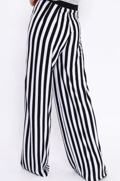 Rebellious Fashion Black and White Striped Wide Leg Trousers - Blakley
